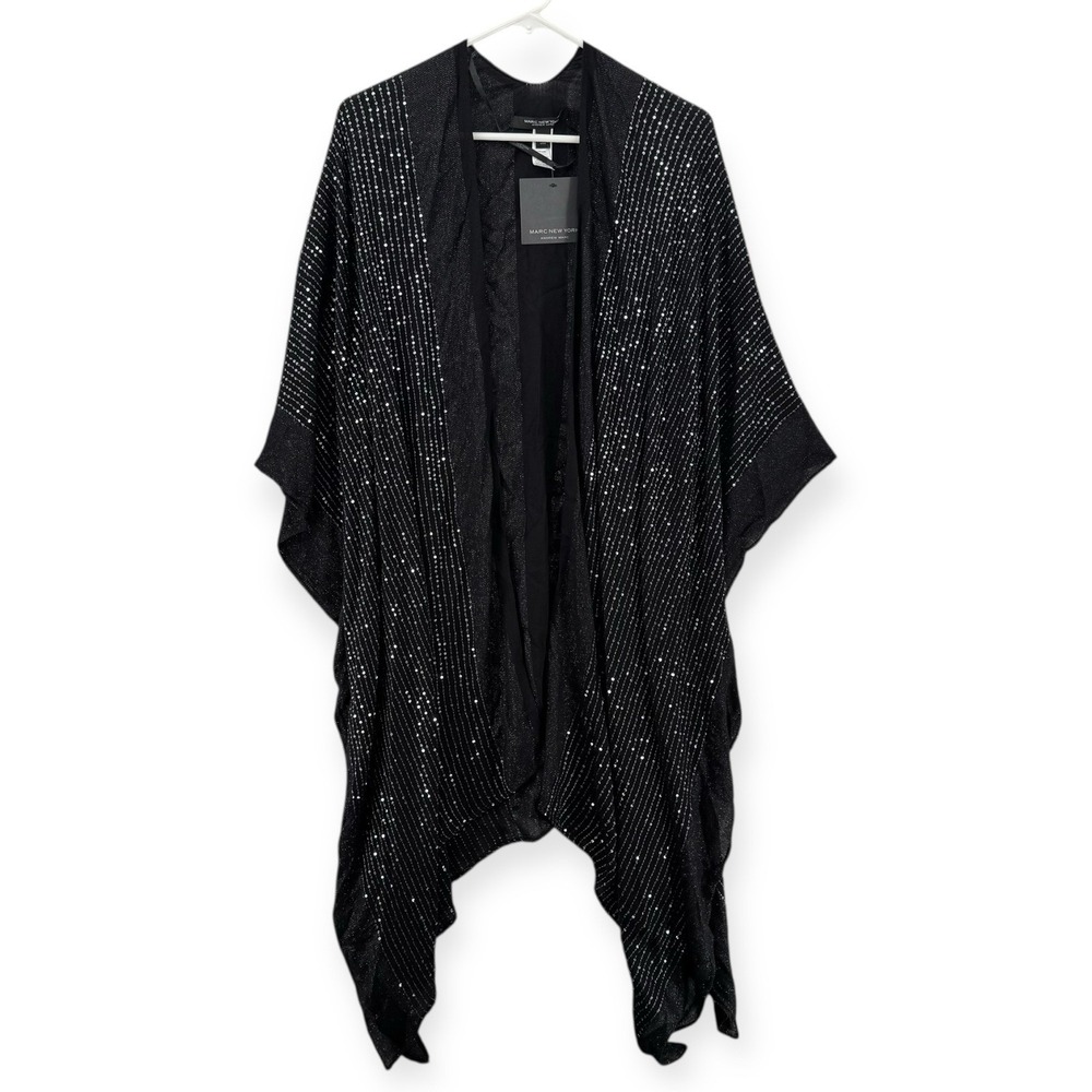 Andrew‎ Marc New York Kimono Cardigan Womens OS Black Metallic M1WRTK02 Open